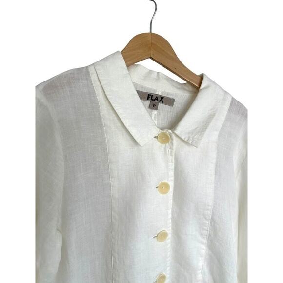 FLAX Size P Petite 100% LINEN Button Front Boxy Top Cream Jacket Minimalist - Picture 2 of 6